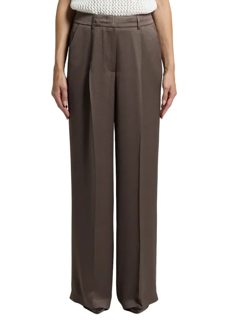 Woman Pants Flowy Pounded Viscose Blend Satin Brown 