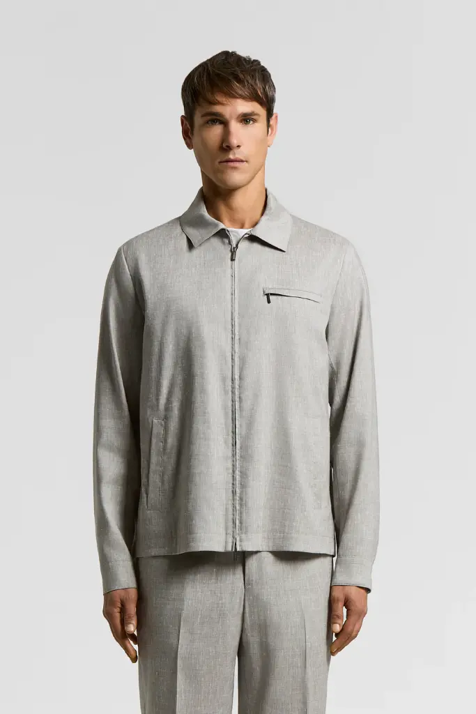 Linen and wool zip-up jacket