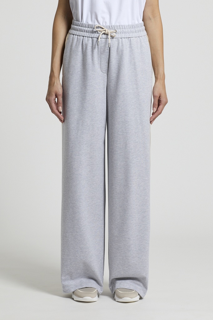 Woman pants Melange light cotton stretch fleece with Solar white