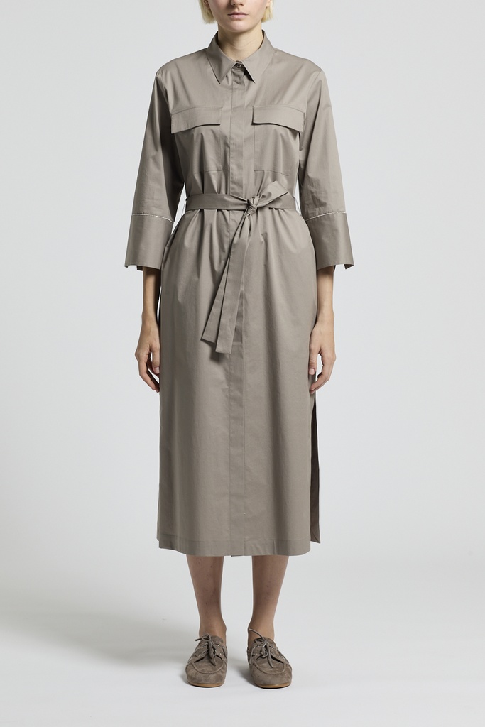 Woman Dress Stretch Cotton Light Satin Brown Clay
