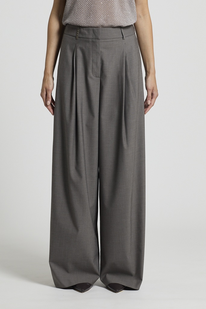 Palazzo Trousers With Pleats In Cotton Gabardine