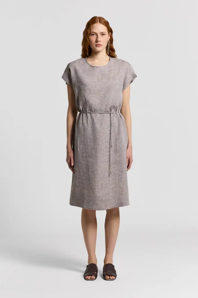 Pure Linen Canvas Midi Dress