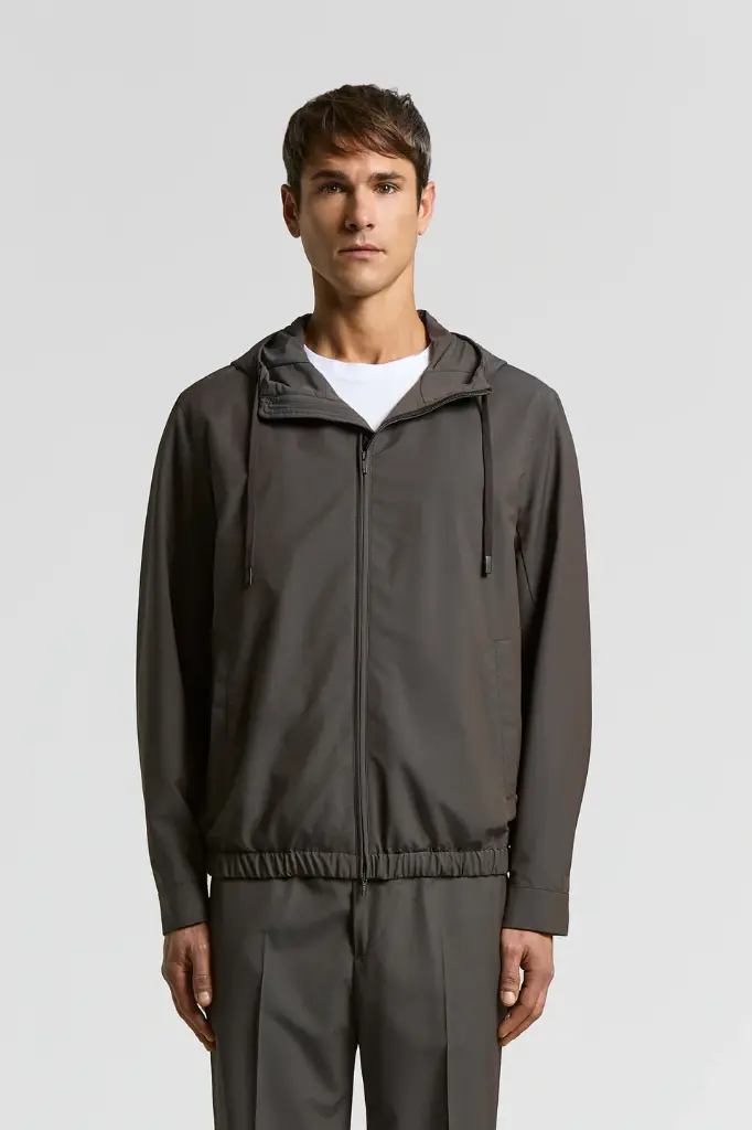 Technical Wool Canvas Jacket With Hood