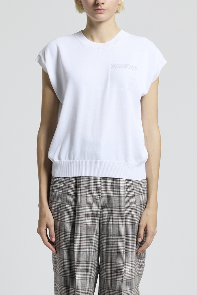 Knitted Sweater Pure Cotton Crepe Yarn With Highlight Detail Natural White