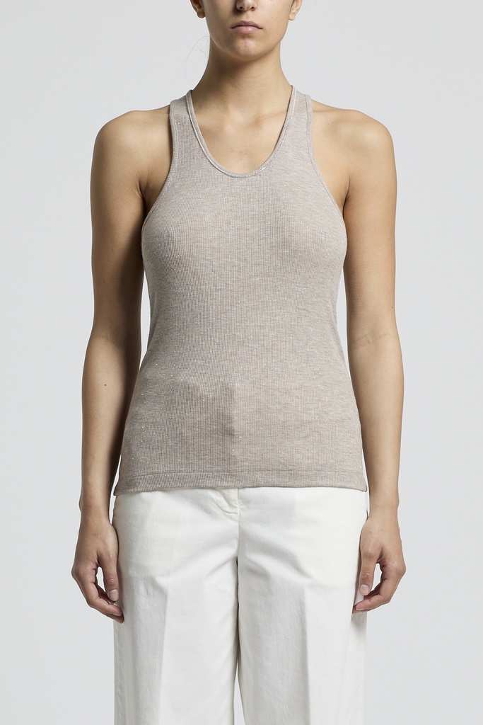 Woman Top Cotton Lurex Rib Brown Clay