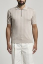Knitted zipped Polo shirt Cotton silk blend yarn Marine wood beige