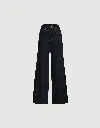 No Fade Denim Loose Flared Trousers With Monili