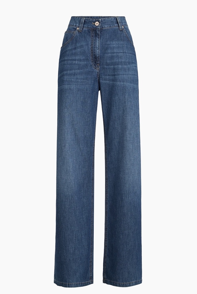 Lightweight denim baggy trousers with monili