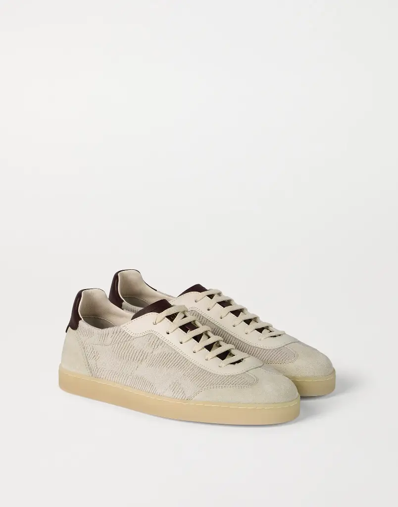 Cotton Knit Suede And Matte Calfskin Sneakers