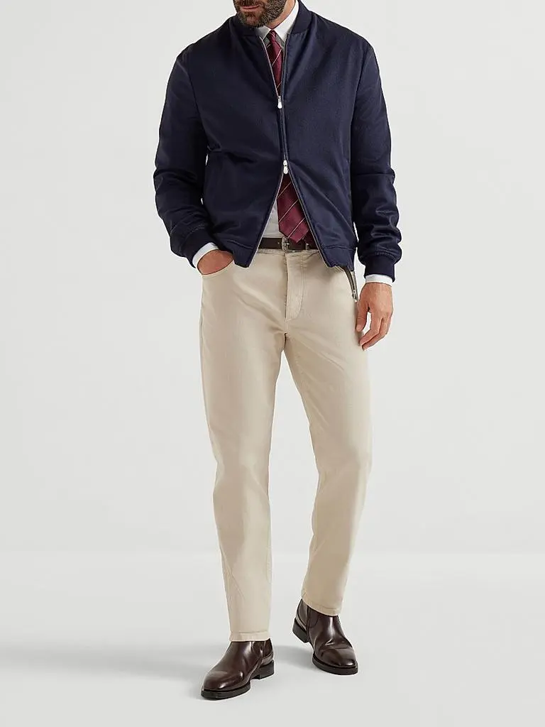 Garment Dyed Five Pocket Trousers In Twisted Cotton Gabardine