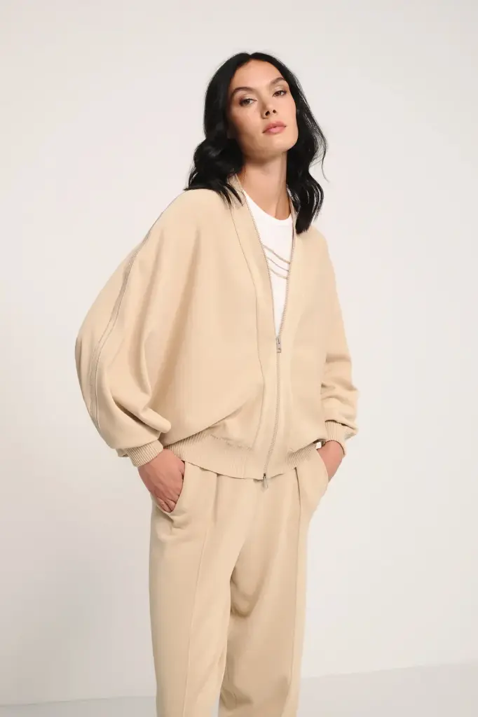 Zip Up Kimono In Crepe Cotton