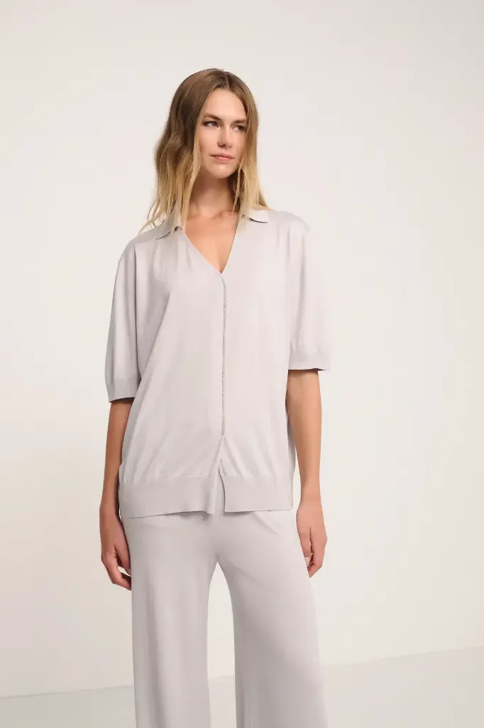 Oversized Polo Shirt In Cotton Silk Knit
