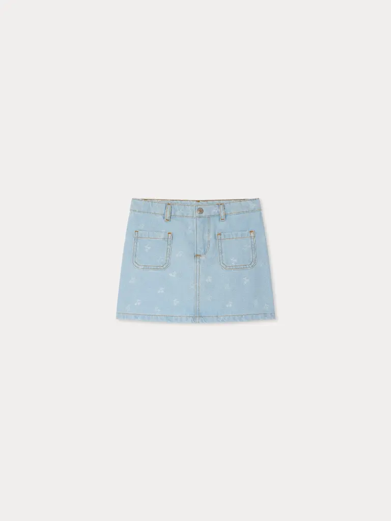Tison Jacquard Denim Skirt With Cherry Print