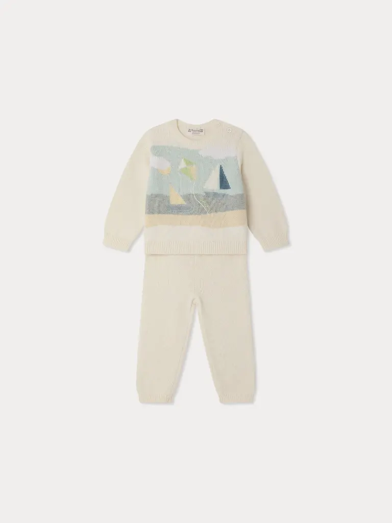 Leandre set in organic cotton and cashmere hand embroidered