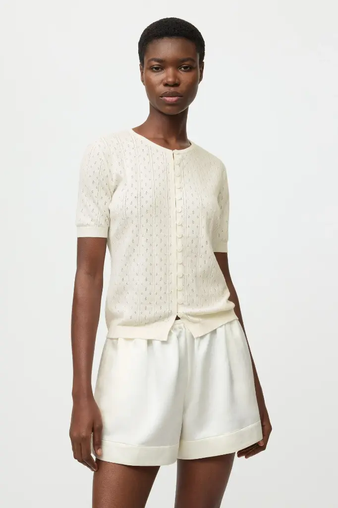 Pointelle Short Sleeve Cardigan