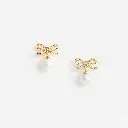 Gold Bow Pearl Earrings