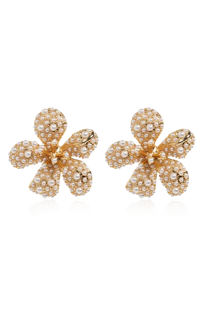 Gold Pearl Encrusted Flower Earrings