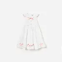 White Cotton Bow Embroidered Dress