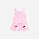 Pink Ramie Flower Embroidered Dress