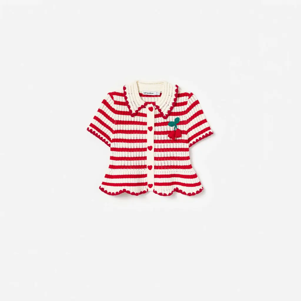 Cream And Red Stripe Knitted Top