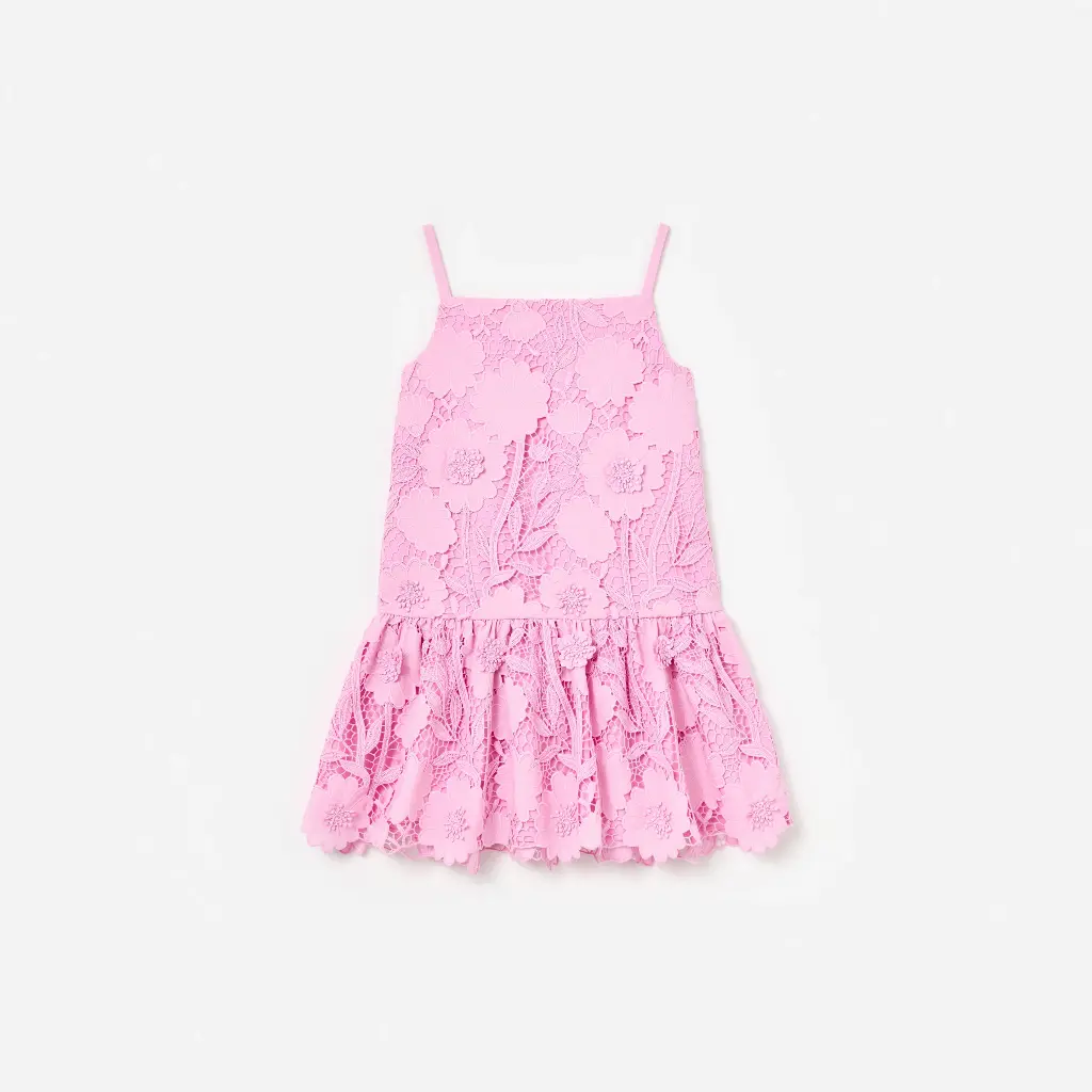 Pink Sleeveless Flower Lace Dress