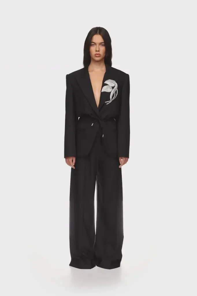 Crystal Leaf Tie Waist Jacket
