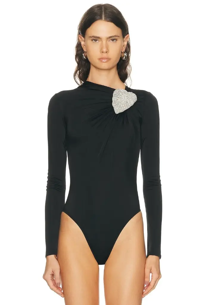 Crystal Leaf And Ruched Detail Bodysuit