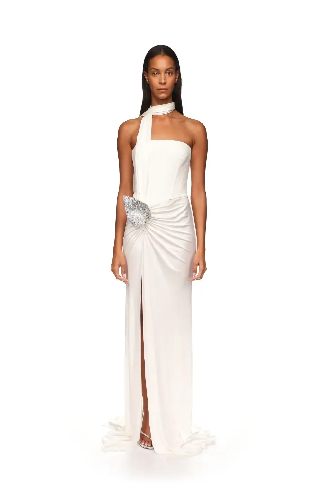 Corset Top And Crystal Leaf Gown