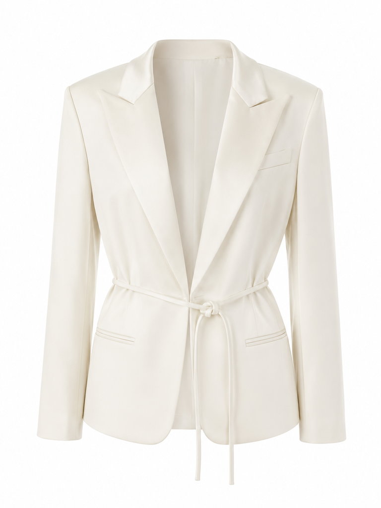 Single Breasted Tie Waist Tailored Jacket
