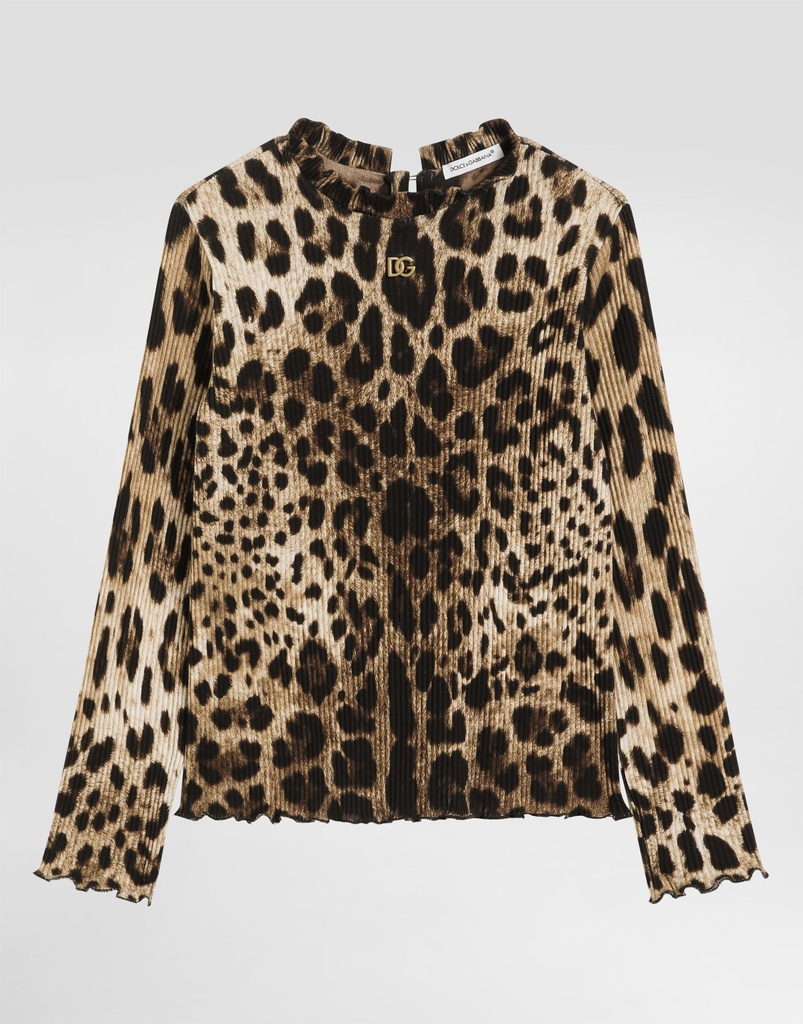 Leopard Print Ribbed Turtleneck