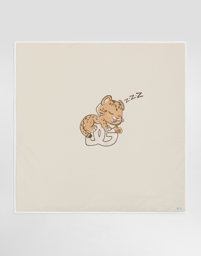 Leopard and DG Logo Print Interlock Blanket