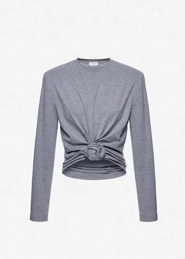 Knotted Longsleeve Jersey Blouse 