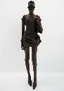 Off-Shoulder Fitted Denim Dini Dress in Brown
