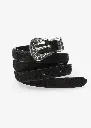Pony Hair Leather Belt with Ornamental Buckle in Black