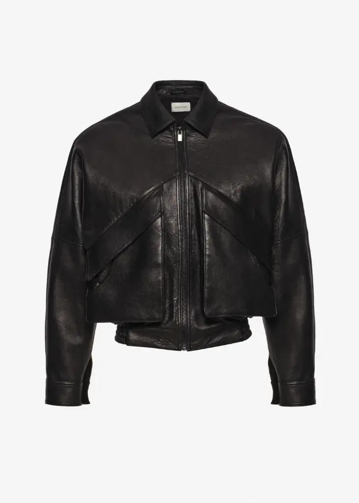 Classic Collar Vintage Leather Jacket in Black