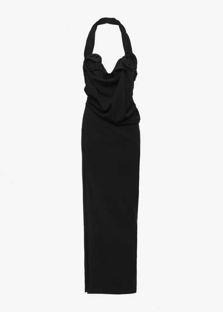 Halter Corset Draped Dress in Black