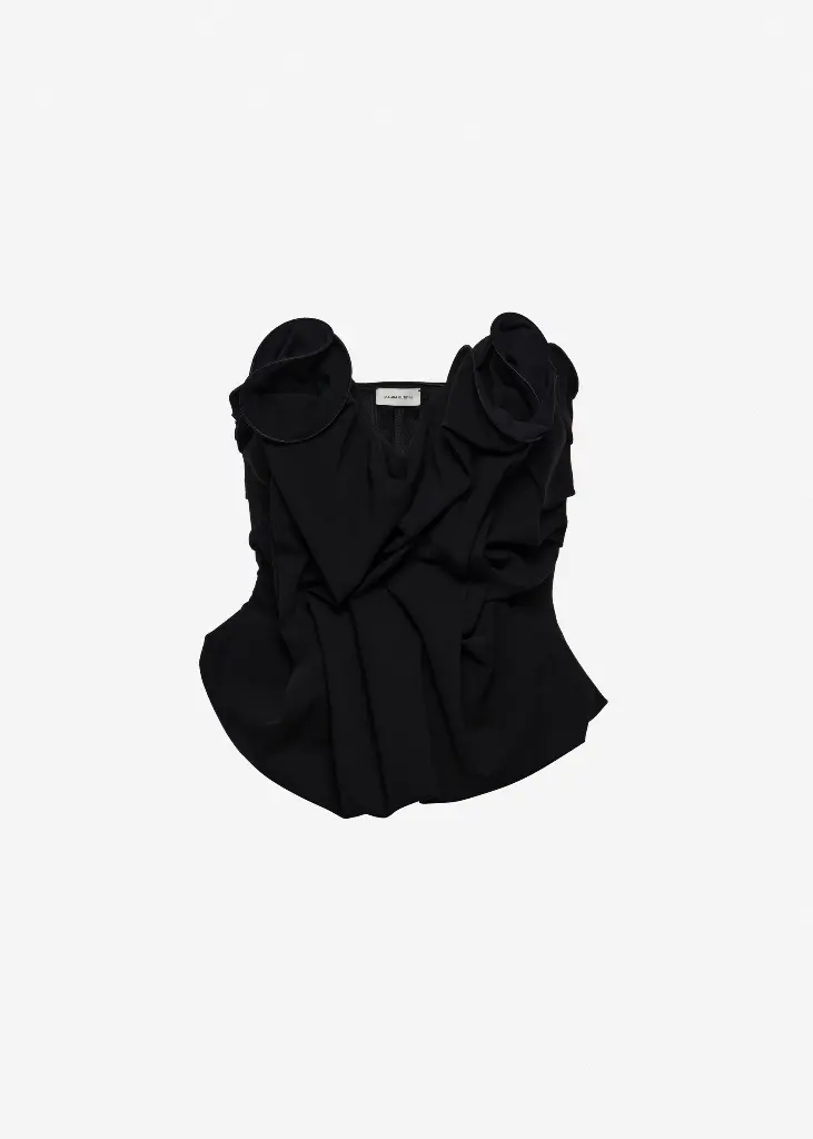 Draped Corset with Floral Detail in Black