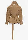 Draped Collar Viscose and Linen Jacket in Beige
