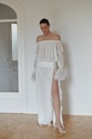 White Off Shoulder Chiffon Dress with Side Slit