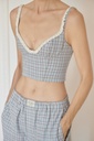 Blue Plaid Top with Lace Details