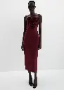 Cotton and Silk Flower Detail Midi Beach Dress in Burgundy