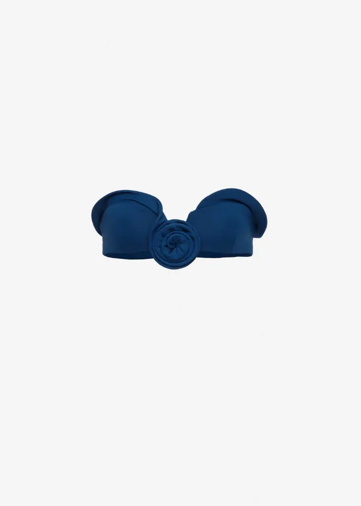 Sculptural Bandeau Swim Top in Blue