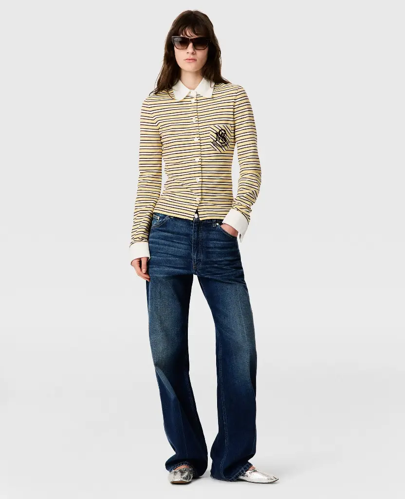 Straight Jeans with Embroidered Crest