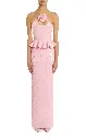 Pink Sequin Peplum Gown With Sequin Flower Pin
