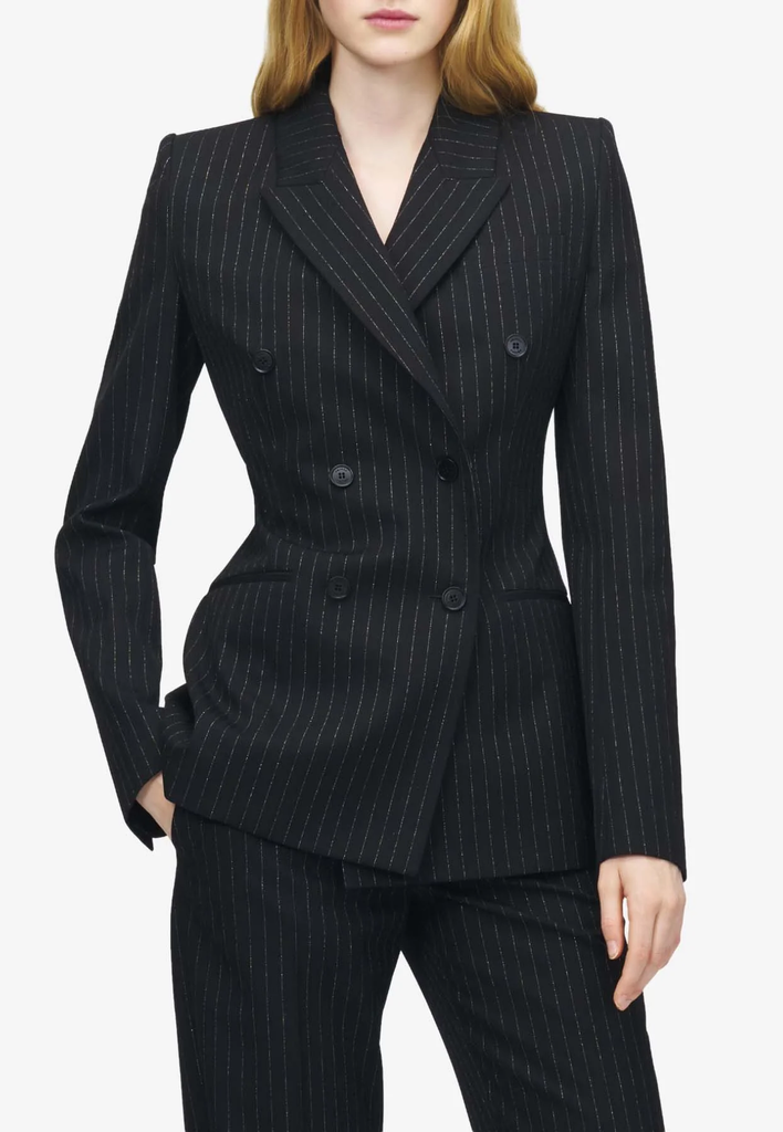Pinstripe Print Double Breasted Blazer