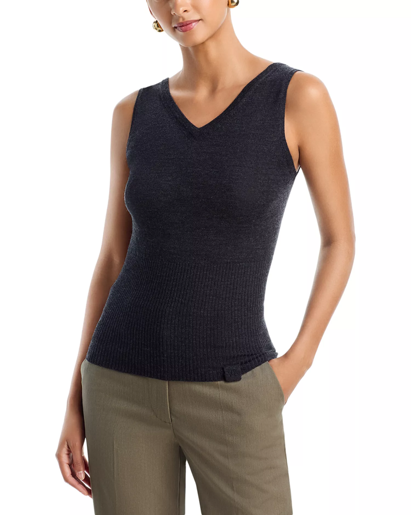 Ribbed Knit V Neck Top