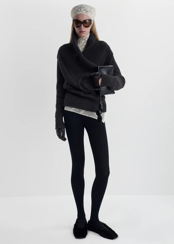 Cashmere Draped Shawl Collar Sweater 