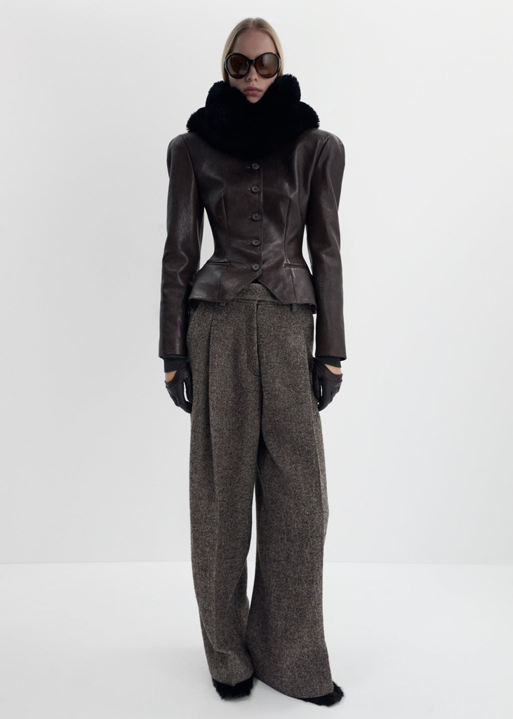 Fitted Leather Peplum Jacket