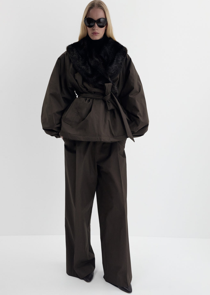 Belted Faux Fur Collar Jacket 