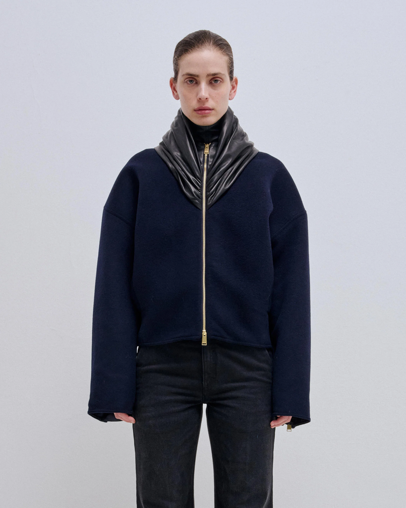 Anya Cashmere Wool Leather Collar Bomber